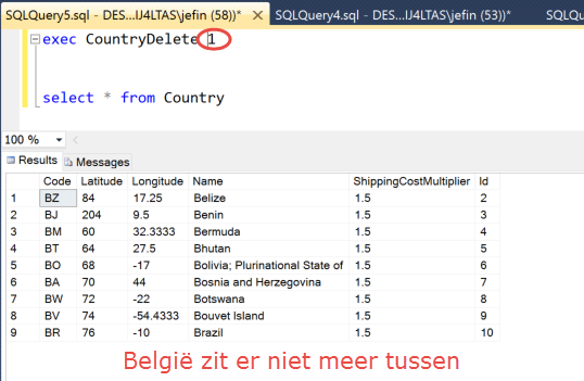 CountryDelete Stored Procedure Test